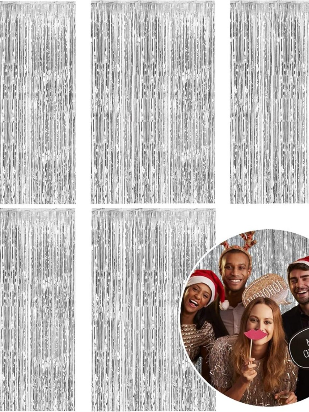 5 Pack Foil Curtain Backdrop Silver Metallic Tinsel Foil Fringe Curtains Photo B